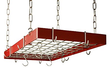 Grid Pot Rack in Red with Chrome Hooks