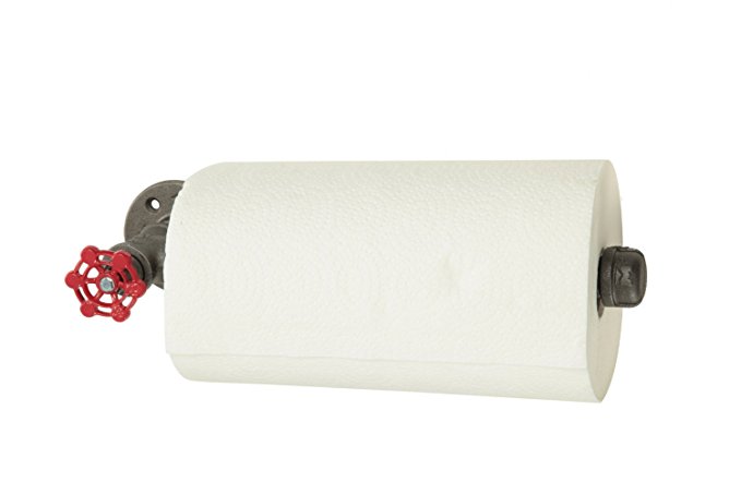 West Ninth Vintage Steel Pipe Paper Towel Holder w/Red Handle