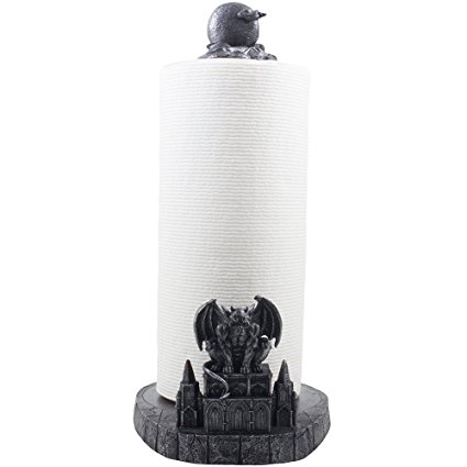 Mythical Guardian Gargoyle Under Full Moon Paper Towel Holder in Metallic Look for Halloween Decorations or Decorative Medieval Kitchen Decor As Gothic Fantasy Gifts