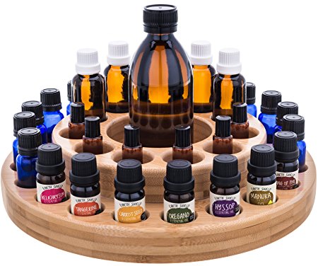 Essential Oil Wooden Storage Carousel | Premium Container Case Organizer Box Tray for Assortments and Blends - Perfectly Holds 10ml, 15ml, 30ml, 1/3oz, 1/2oz, 1oz, Roller Bottles for Mineral, Anxiety