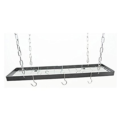Small Rectangle Hanging Pot Rack with Grid Material Black/Chrome
