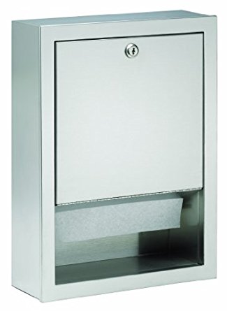 Bradley 2441-000000 Standard Stainless Steel Low Capacity Recessed Towel Dispenser, 12-3/4