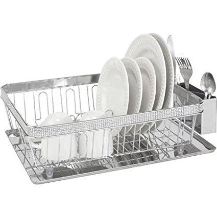 Kitchen Details Dish Rack with Cup and Tray with Pave Diamond Design in Chrome