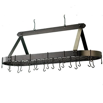 Old Dutch Oval Hanging Pot Rack with Grid & 24 Hooks, Oiled Bronze, 48 x 19 x 15.5