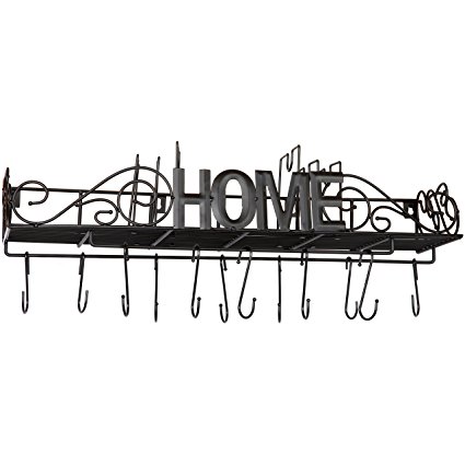 ARAD Wrought Iron Pot Rack, Cookware Holder Black, Includes 8 Angled Hooks