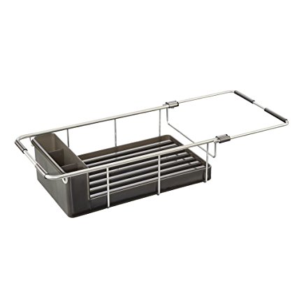 InterDesign Metro Rustproof Aluminum Over-the-Sink Dish Drainer Rack for Drying Glasses, Silverware, Bowls, Plates - Silver/Smoke