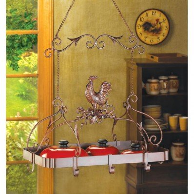 Ceiling hanging kitchen country rooster decor pot pan lid rack holder organizer