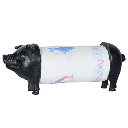 NIKKY HOME Metal and Resin Pig Paper Towel Holder, 13.75 x 6.12 x 6.25 Inches, Black