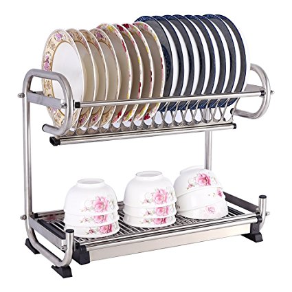 TIANG- Dish Drying Rack Made Of Premium 304 Stainless Steel Dish Drainer, Kitchen Utensil Holder (2-Tier)