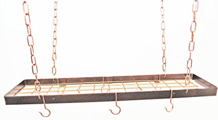 Rectangle Hanging Pot Rack with Grid Finish: Hammered Copper/Copper