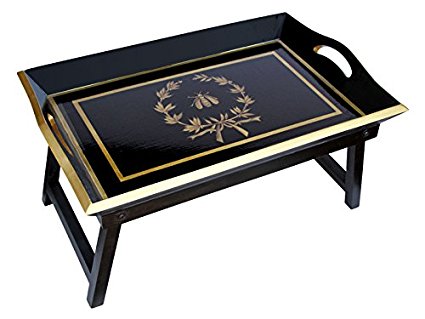 Allen Bed Tray for Breakfast Tray Lap Desk Lap Top Tray Folding Legs Wooden Black & Gold Bee Design