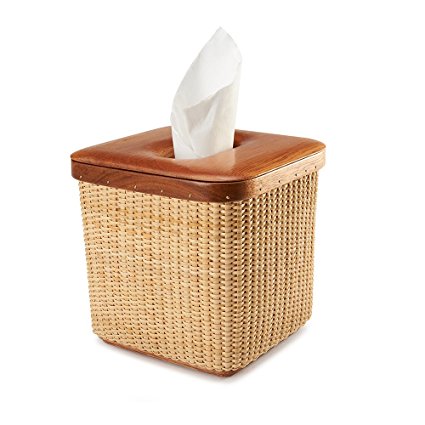 Tengtian Brand, Nantucket Basket, Extraction Paper Basket, Tissue Box, Toilet Paper Storage Containers,paper Towel Holders, Woven Rattan, Chinese Traditional Handicrafts, Casual Style, Natural Environmental Protection (Cherrywood)