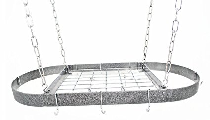 Rogar Hammered Steel and Chrome Oval Pot Rack with Grid 37.5-in.