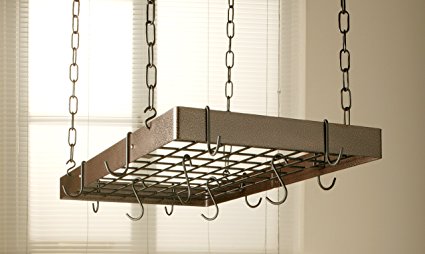 Hammered Copper Rectangle Pot Rack with Black