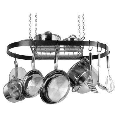 Range Kleen Black Wrought Iron and Stainless Steel Oval Pot Rack Includes 4 Ceiling Hooks