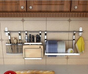 Wall Mounted Kitchen Cookware Organizer Holder with 39-inch Bar Chopping Board Holder Flatware Caddies Dish rack