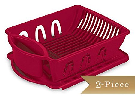 2 Piece - TrueCraftware Medium Dish Rack Drainer Set - Red