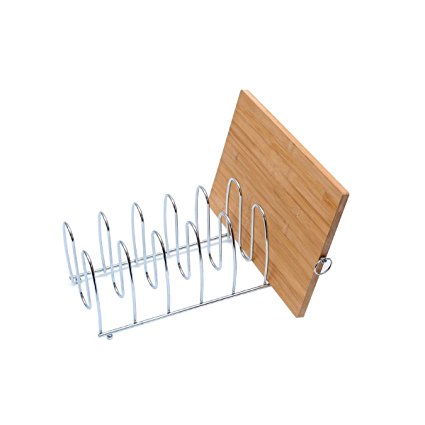Cutting Board Holder Rack Pot Lid Organizer For Kitchen Cabinet Countertop Large 6 Block Chrome Steel 13.2
