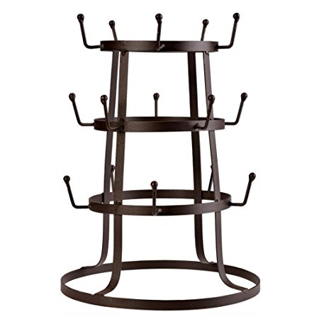 Mug Rack, 3 Tier Retro Rustic Brown Metal Wire Mug Tree Stand, Cup Drying Organizer Rack with 15 Hooks (US STOCK)