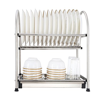CAMPLA Dish Drying Rack for Cookware 2-Tier 304 Stainless Steel Dish Drainer with DrainBoard