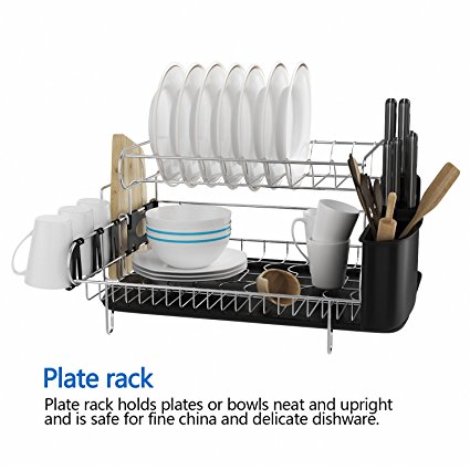 304 Stainless Steel Professional 2 Tier Dish Drying Drainer Rack Large Capacity with Microfiber Mat Kitchen Utensil Holder (US STOCK)