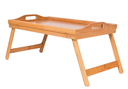 BirdRock Home Bamboo Lap Desk Bed Tray | Handles | Foldable Breakfast Serving Tray | Pull Down Legs | Laptop Stand | Natural